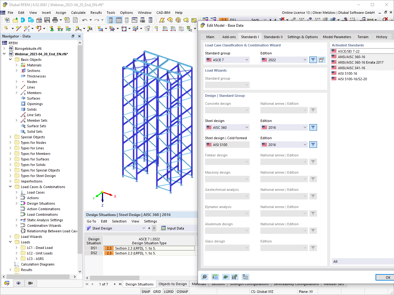 Cold-formed steel design according to AISI S100 and CSA S136 standards in RFEM 6 software.