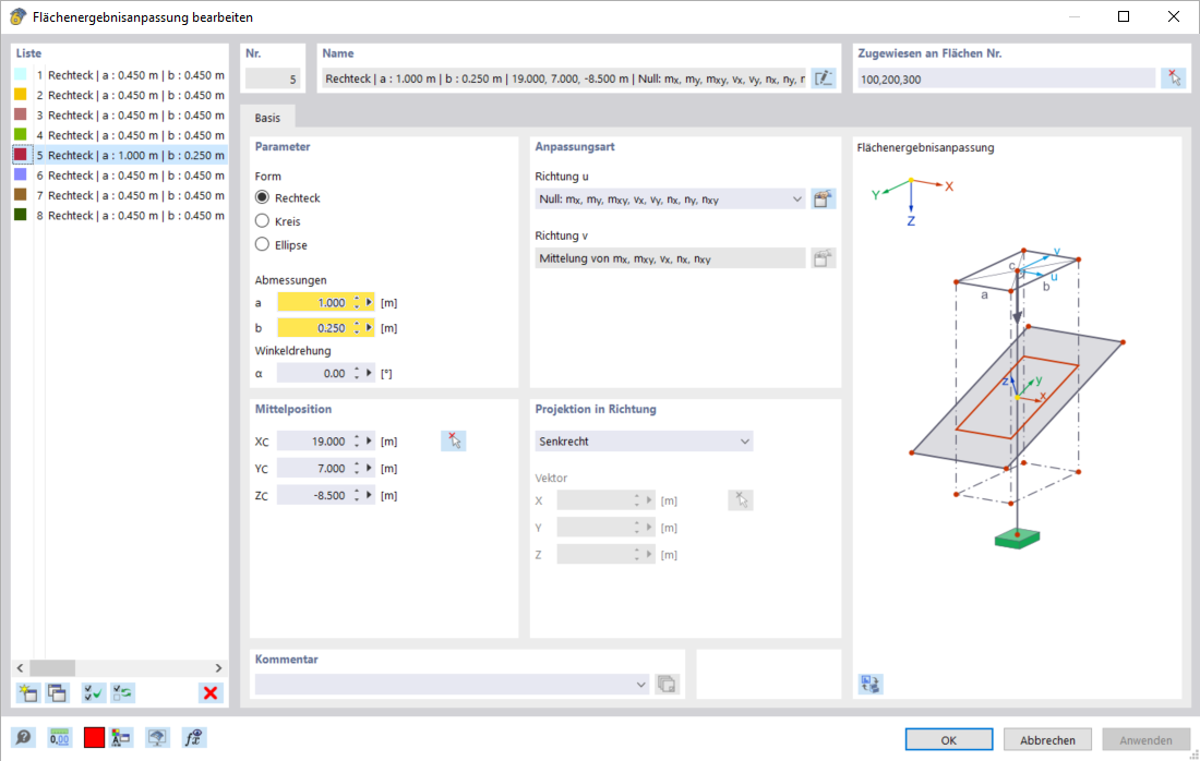 Dimensions of Surface Results Adjustment