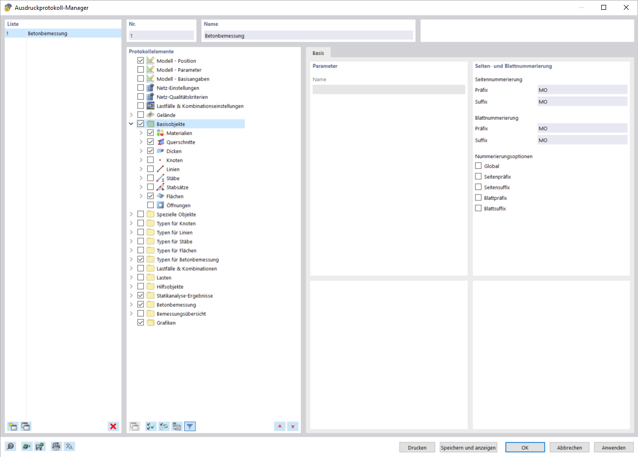 Dialog Box "Printout Report Manager"