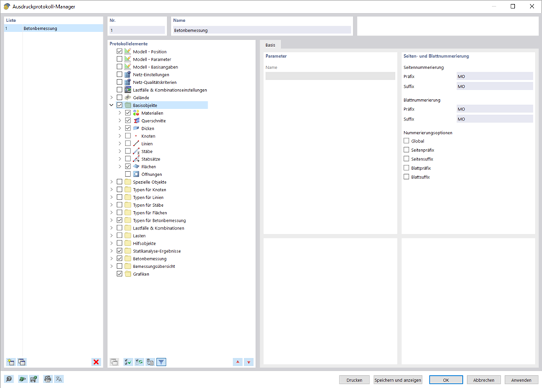 Dialog Box "Printout Report Manager"