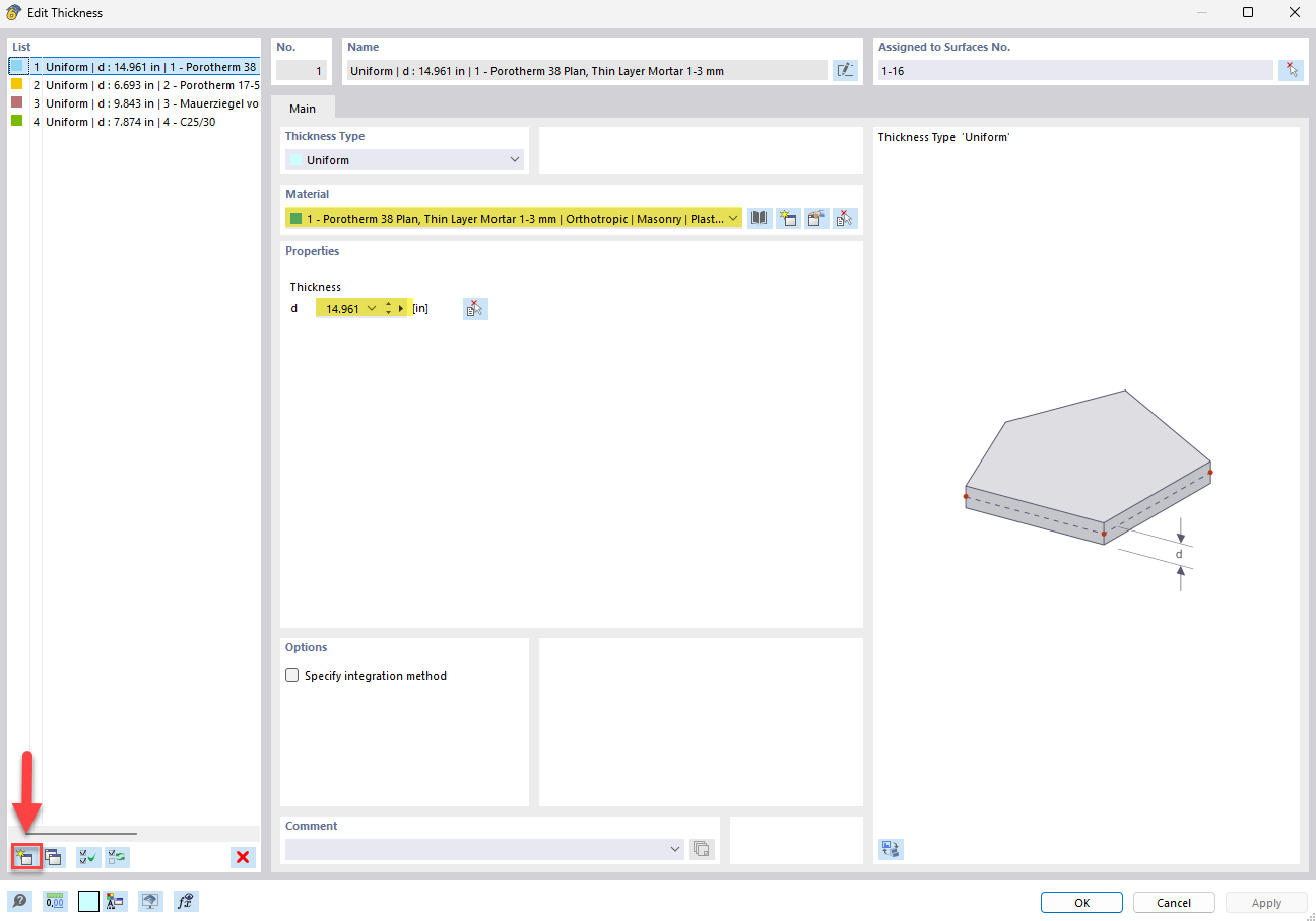 Different thicknesses of components visualized in a 3D structural model.