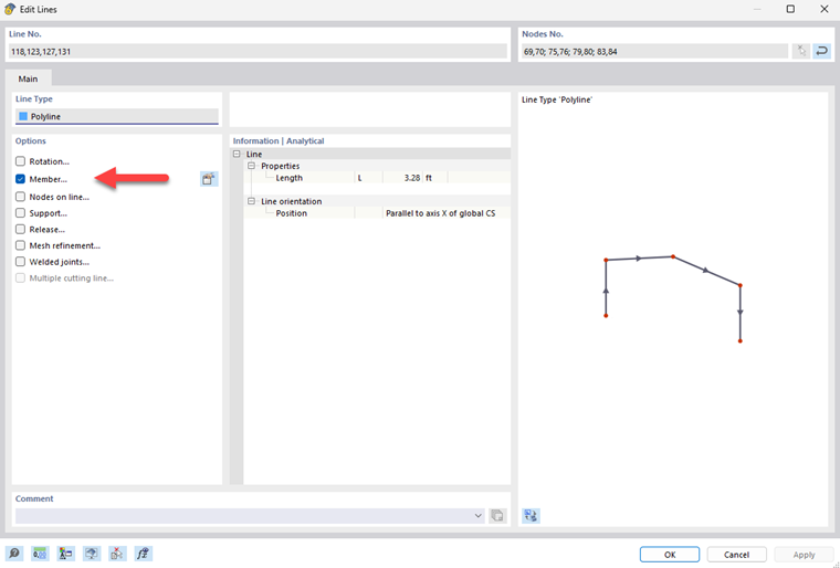 The member option can be activated in the dialog box of the structural analysis program.