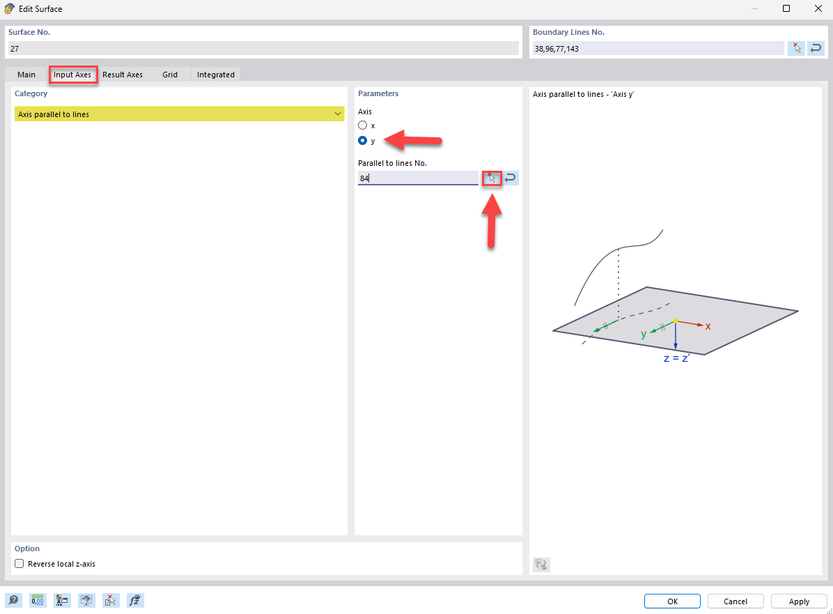 Detailed view of input axes in a three-dimensional model for precise structural analysis.