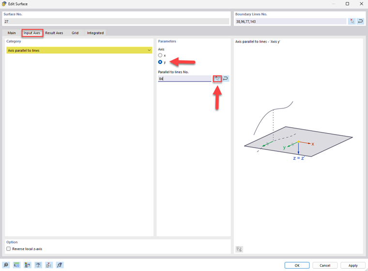 Detailed view of input axes in a three-dimensional model for precise structural analysis.