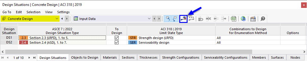 Starting Concrete Design Using Button in Table