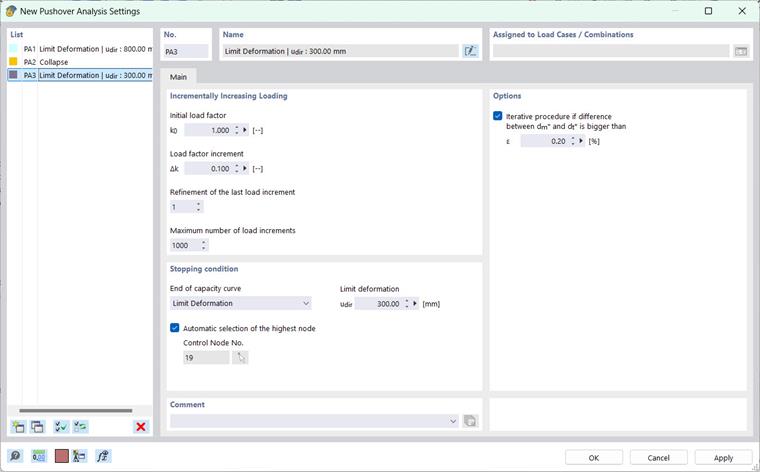 Dialog Box "New Pushover Analysis Settings"