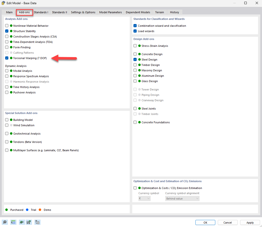Activating Warping Torsion (7 DOF) Add-on
