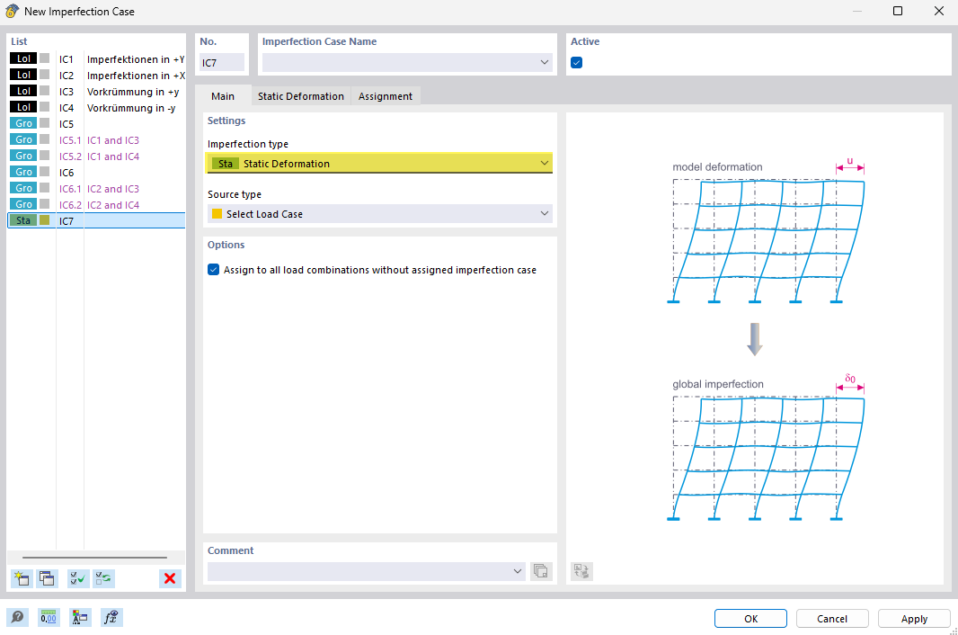 Visualization of a structural deformation as an imperfection type in engineering.