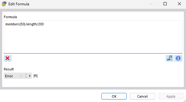 Formula for determining the imperfection size in a structure. Clear overview of input options for structural calculations.