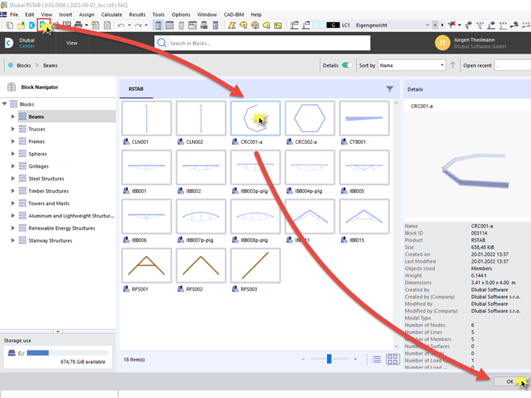 FAQ 005386 | How can I enter a curved beam in RSTAB 9?