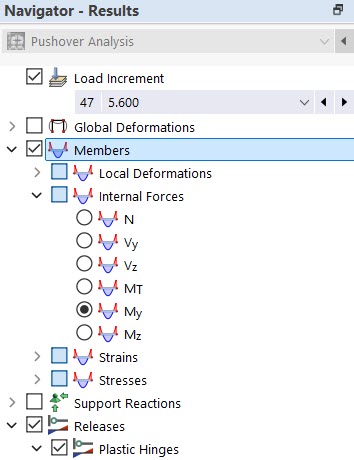Selecting Member Internal Forces in Navigator