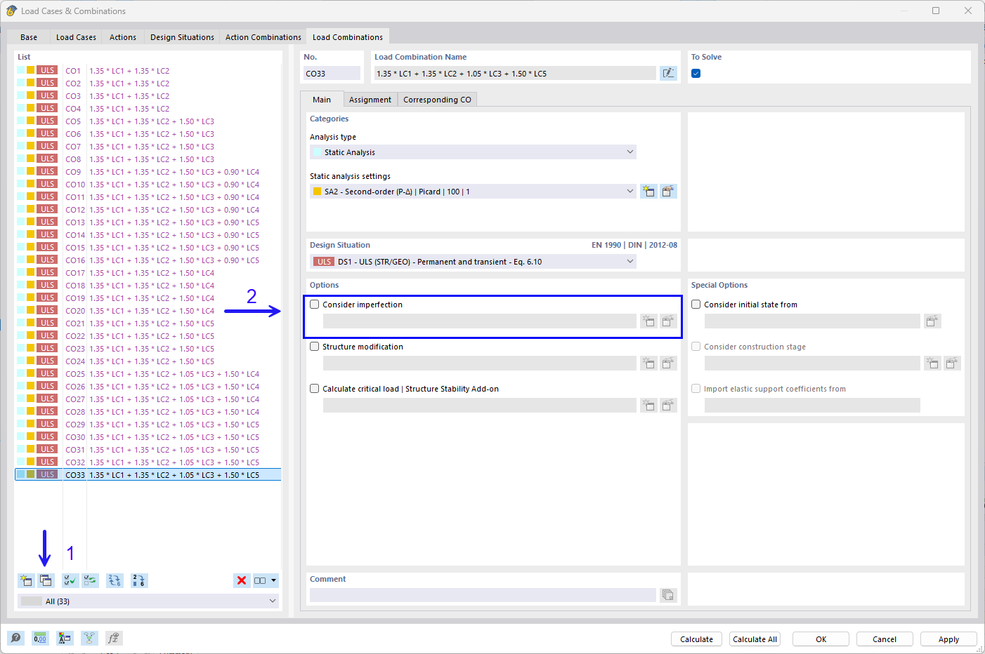 Copying Load Combination for Imperfection from Buckling Mode