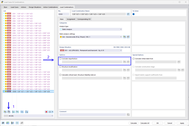 Copying Load Combination for Imperfection from Buckling Mode