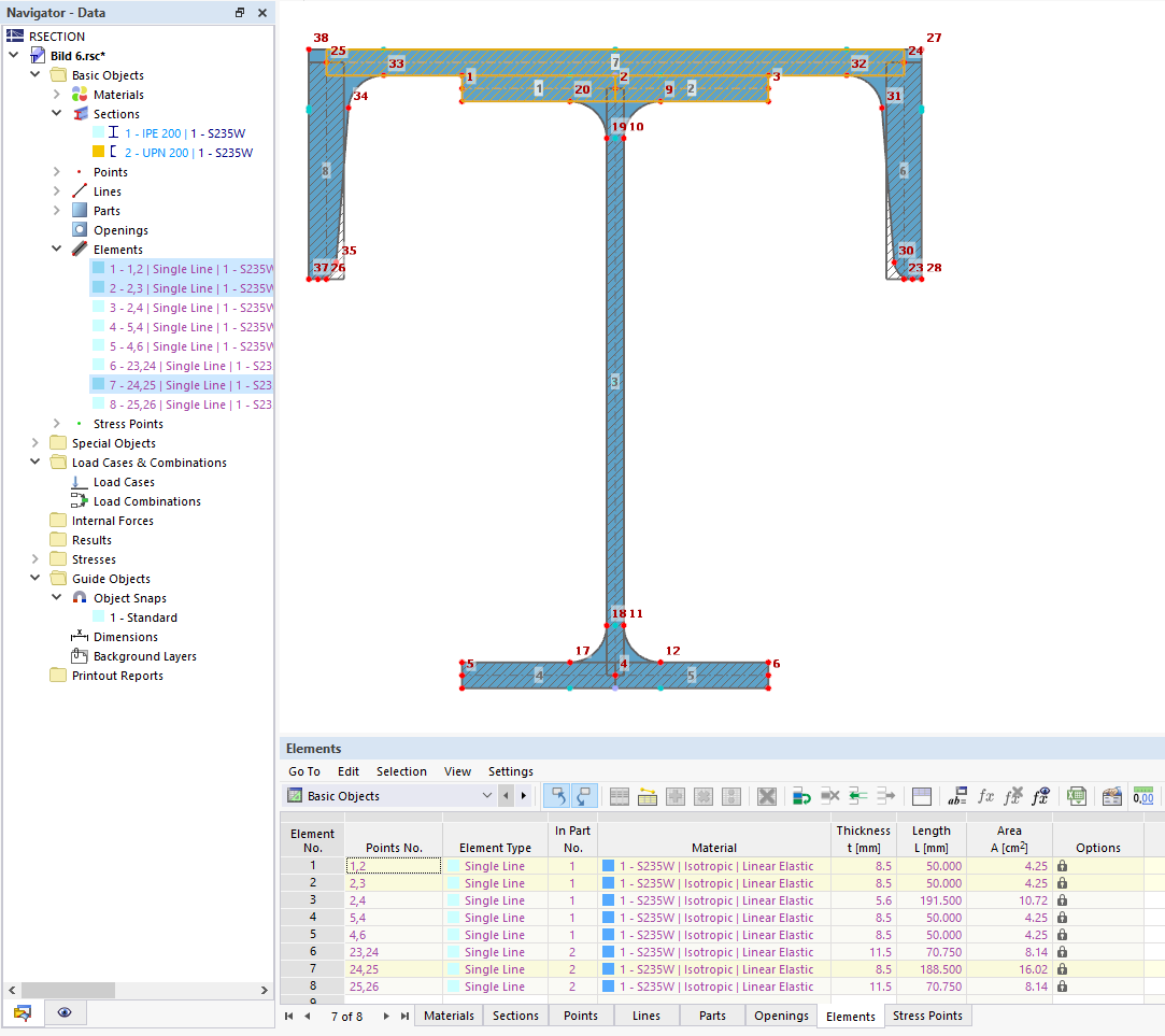 FAQ 005391 | When are elements mutually connected in RSECTION 1, and how can I connect them with each other?