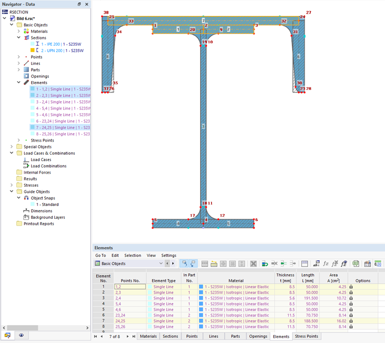 FAQ 005391 | When are elements mutually connected in RSECTION 1, and how can I connect them with each other?