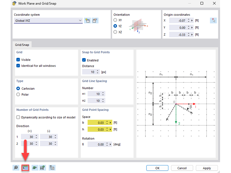 Optimization of grid point distances for fine-tuning model parameters in CAD software.