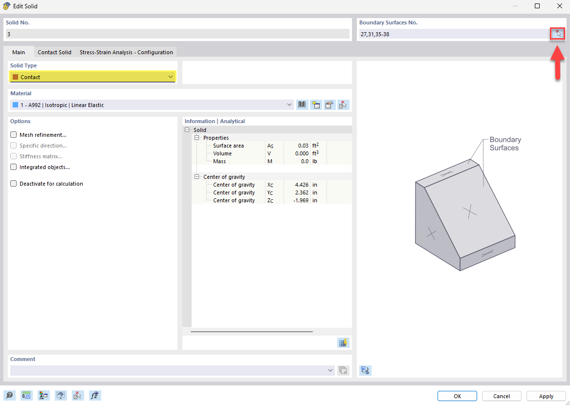 Illustration of contact conditions in solids within an FEM analysis with special surface interactions.