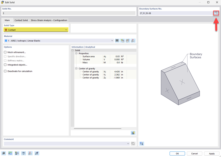 Illustration of contact conditions in solids within an FEM analysis with special surface interactions.
