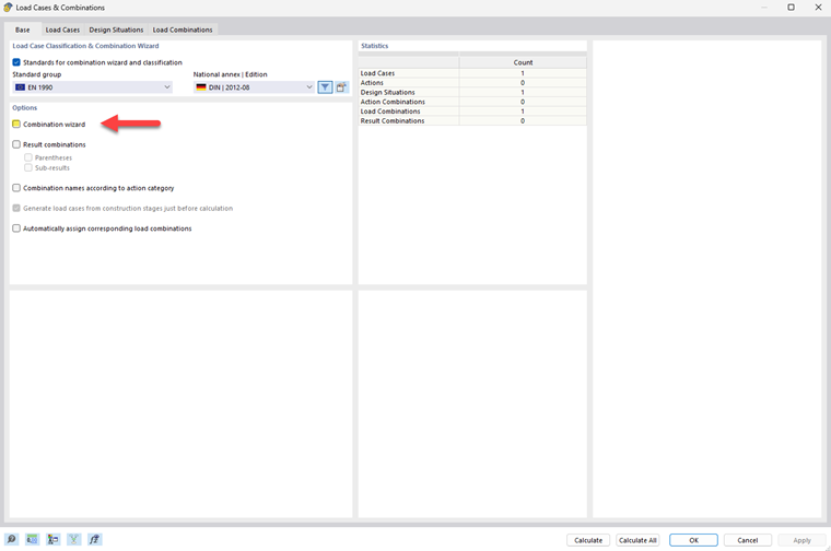 Interface view for deactivating the Combination Wizard in the software. Menu options are displayed.