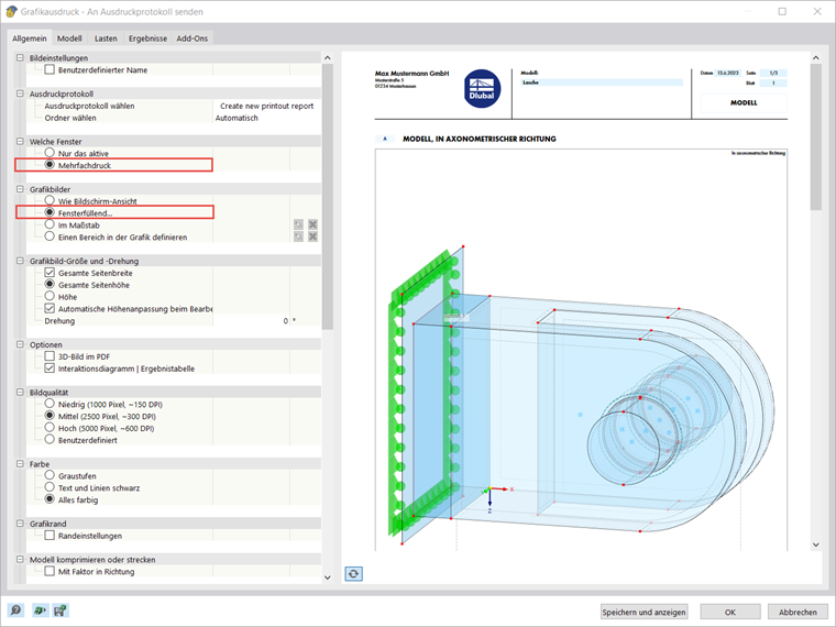 The option to activate multiple printing in the program. This function allows multiple printouts of documents or drawings during a session.