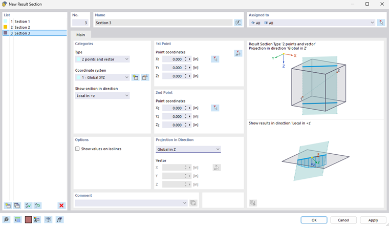 Visualization of a result section for the analysis of structural deformations