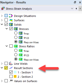 Display of analysis results on a specific result section. Clearly illustrates the performance status or structural behavior patterns of a considered section.