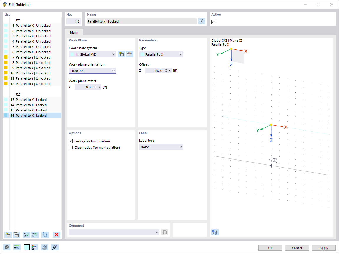 Dialog Box "New Guideline"
