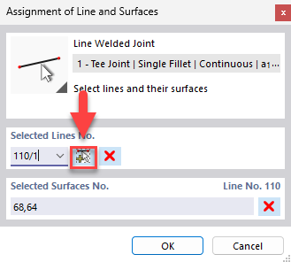 Detailed view of the assignment of lines and surfaces in a line welded joint.