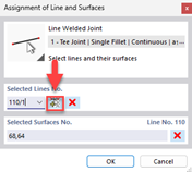 Detailed view of the assignment of lines and surfaces in a line welded joint.