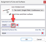 Detailed view of the assignment of lines and surfaces in a line welded joint.