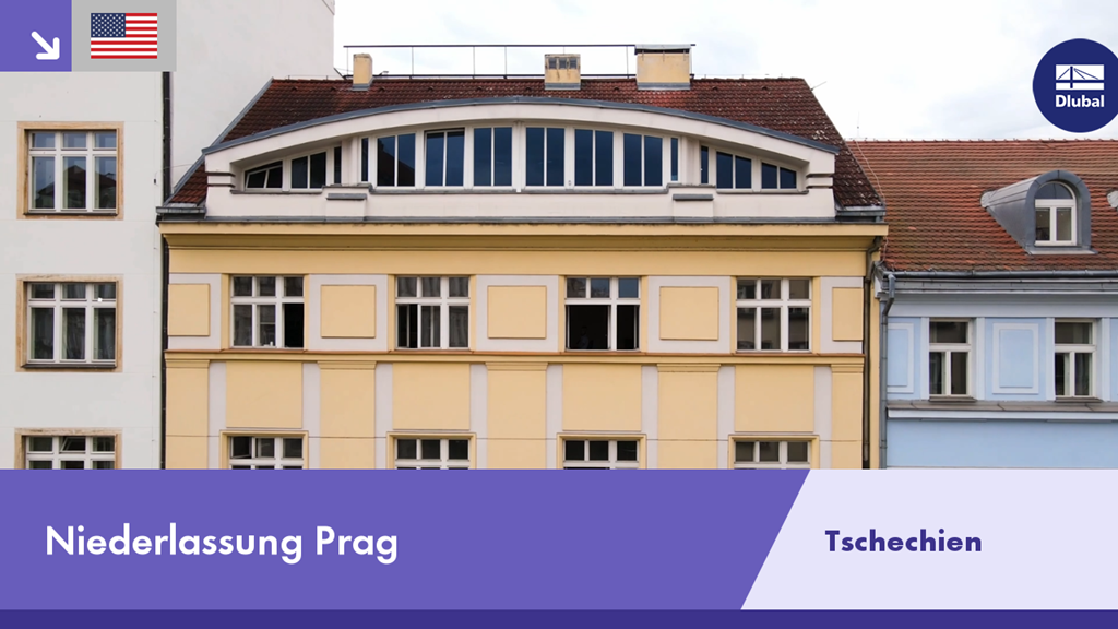 Exterior view of a modern office building showing the Prague branch office.