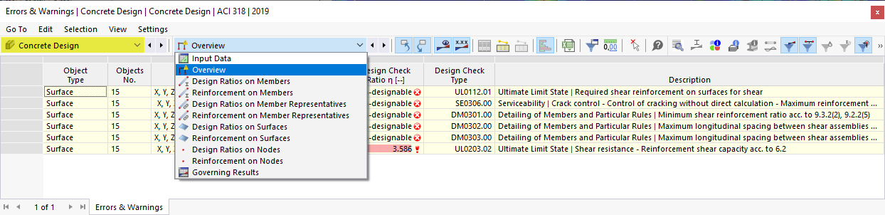 Concrete Design Result Tables