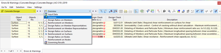Concrete Design Result Tables