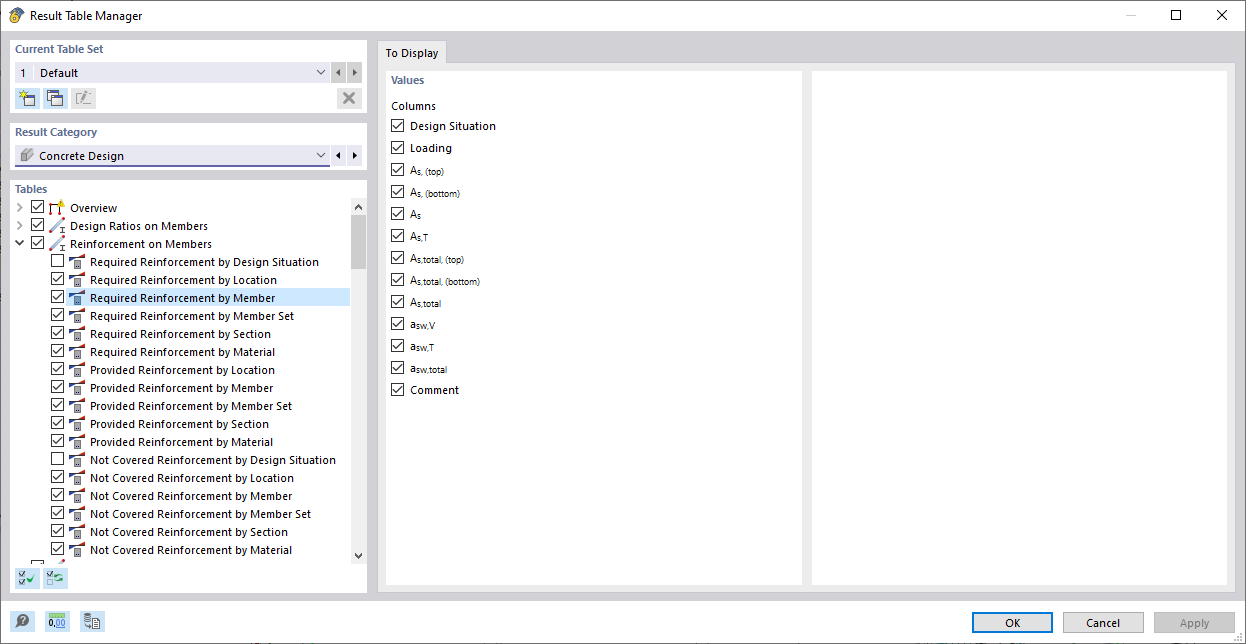 Defining Reinforcement Output in Result Table Manager