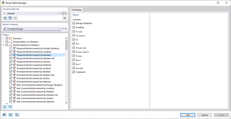 Defining Reinforcement Output in Result Table Manager