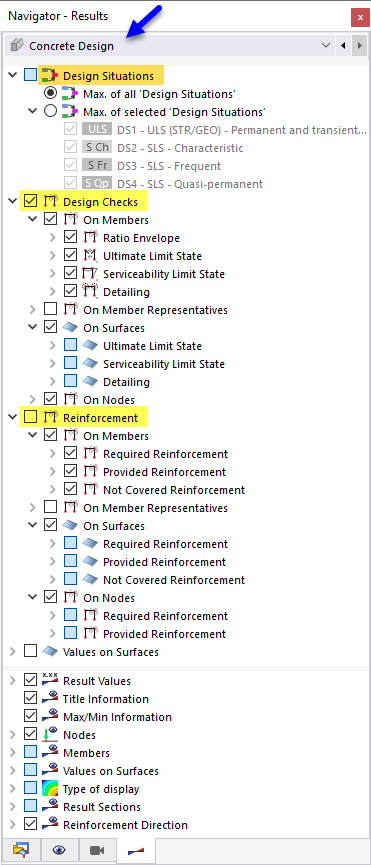 Navigator – Results for Concrete Design