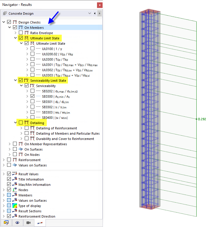 Displaying Design Checks with Design Ratios on Members
