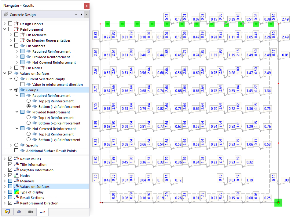 Displaying Values of Required Bottom Reinforcement in Reinforcement Directions