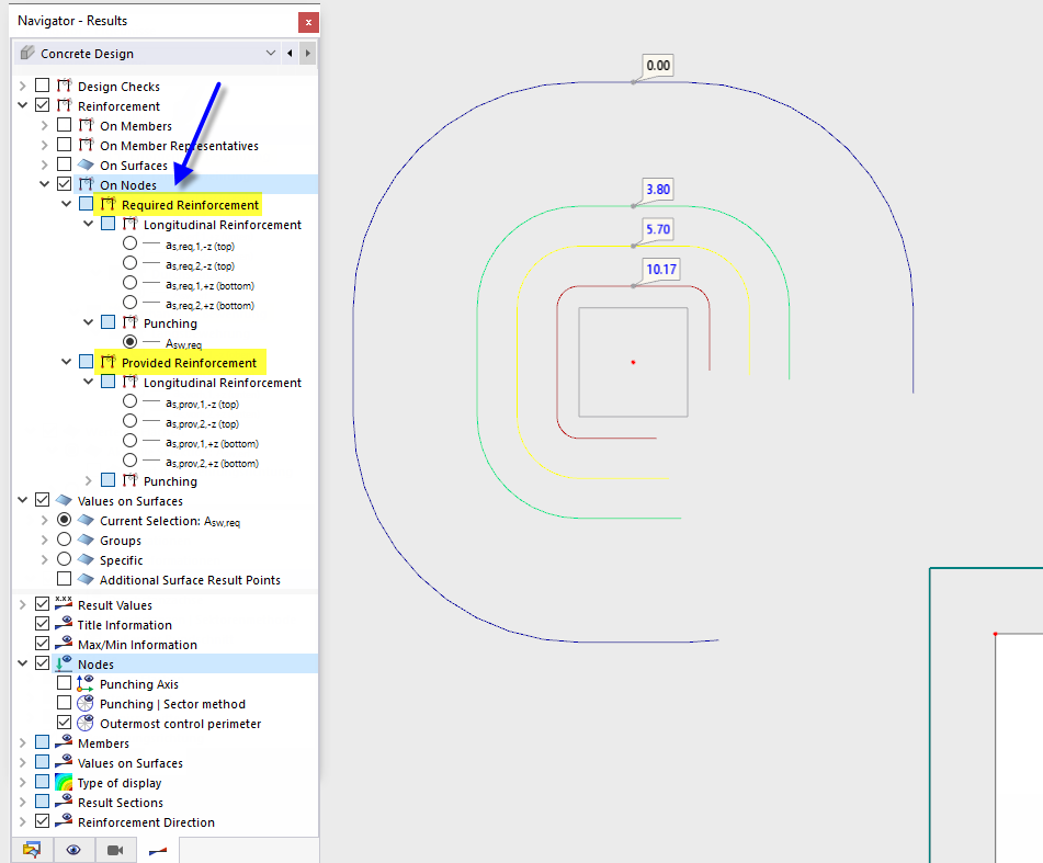 Displaying Reinforcement on Nodes (Isolines)