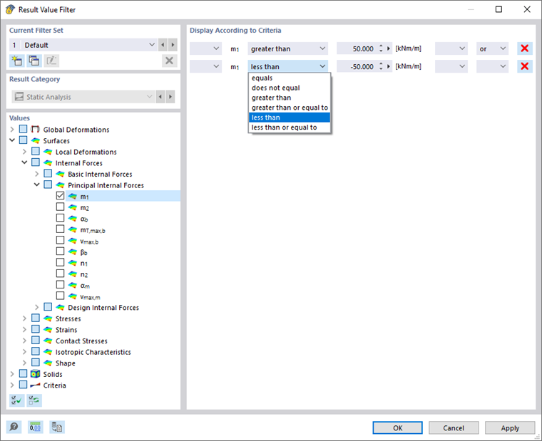 Defining Filter Criteria for Result Values