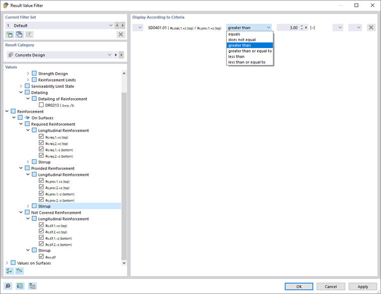 Defining Filter Criterion for Reinforcement Values on Surfaces