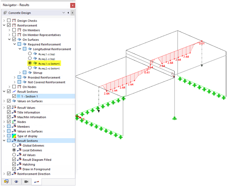 Displaying Required Reinforcement in Result Section