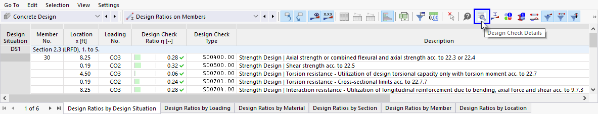 Button "Design Check Details" in Table Toolbar