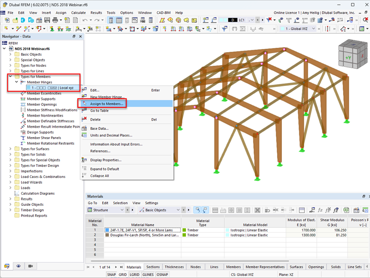 FAQ 005403 | How can a member hinge be assigned to members graphically in RFEM 6 / RSTAB 9?