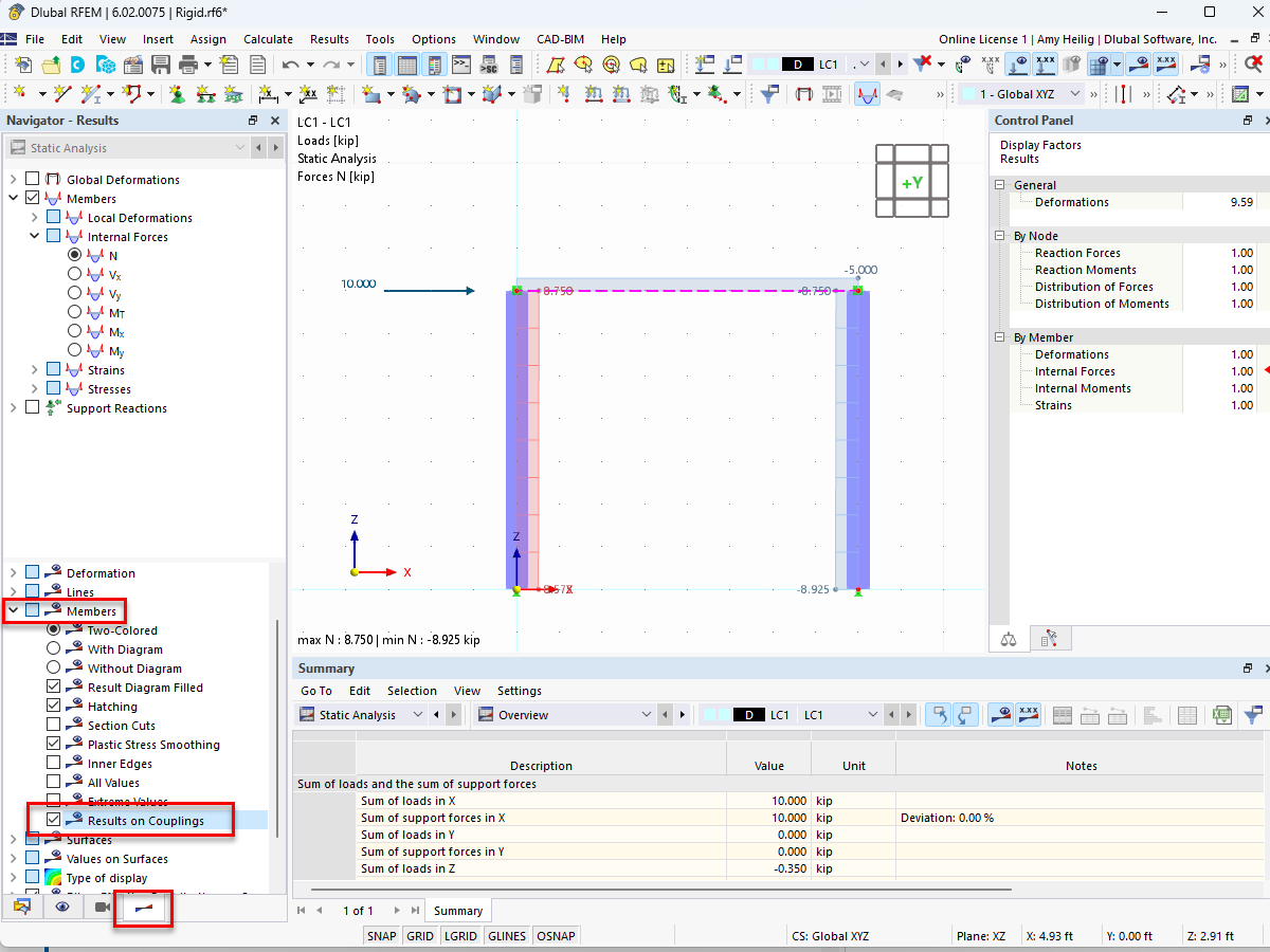 FAQ 005404 | How can I display the internal forces of a coupling member or rigid member?