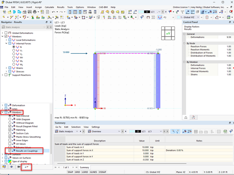 FAQ 005404 | How can I display the internal forces of a coupling member or rigid member?