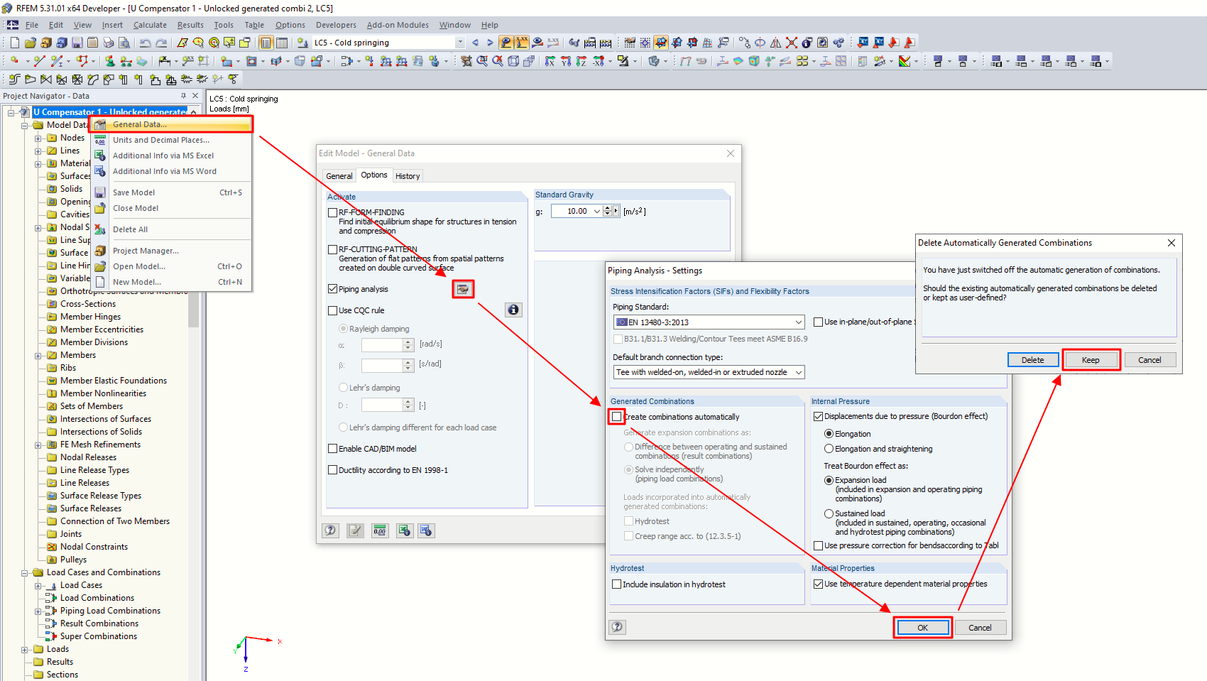 FAQ 005405 | I design pipelines using the RF-PIPING Design add-on module. I have created a new prestress load case and loaded the piping with longitudinal displacement.