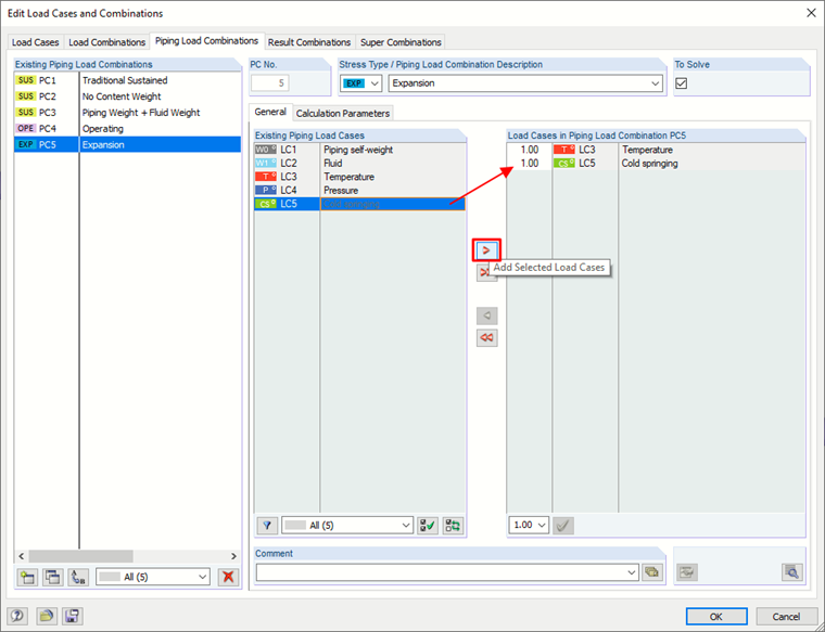 FAQ 005405 | I design pipelines using the RF-PIPING Design add-on module. I have created a new prestress load case and loaded the piping with longitudinal displacement.