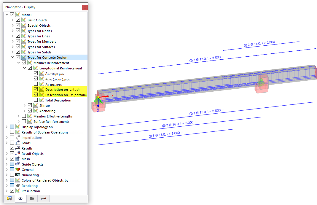 Displaying Member Reinforcement as Reinforcement Detail