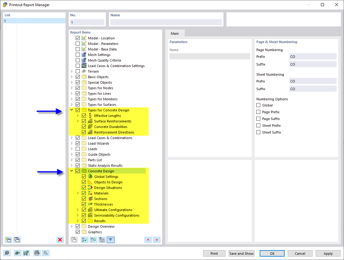 Printout Report Manager with Chapters for Concrete Design